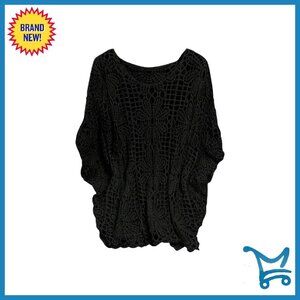 Plus Size Crochet Sweater Boho Top Dolman Sleeve Beach Cover Up
